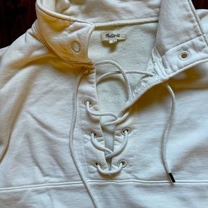 Madewell Cream Bell Sleeve Pullover Lace Up Sweatshirt Medium